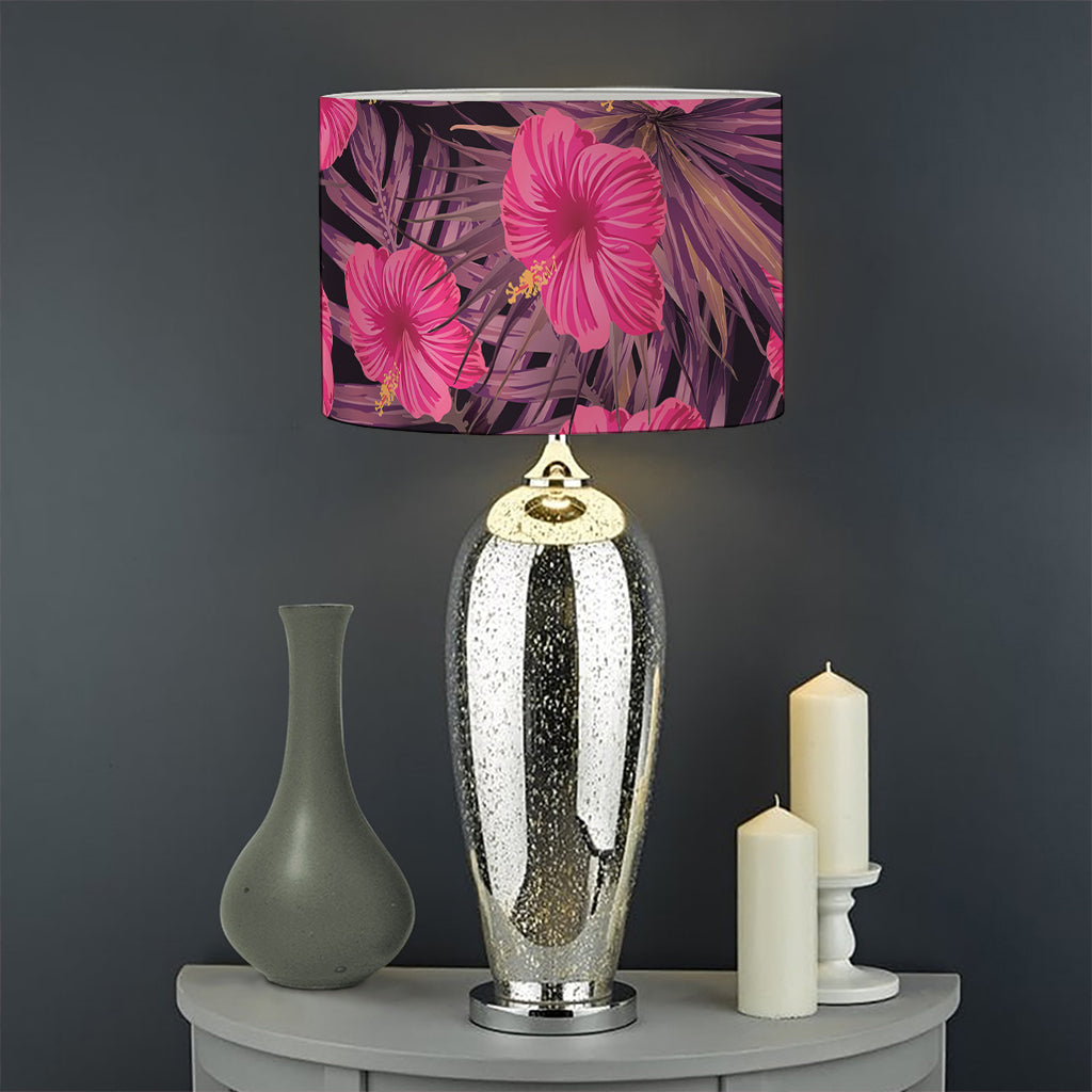 Pink Hawaiian Hibiscus Pattern Print Drum Lamp Shade