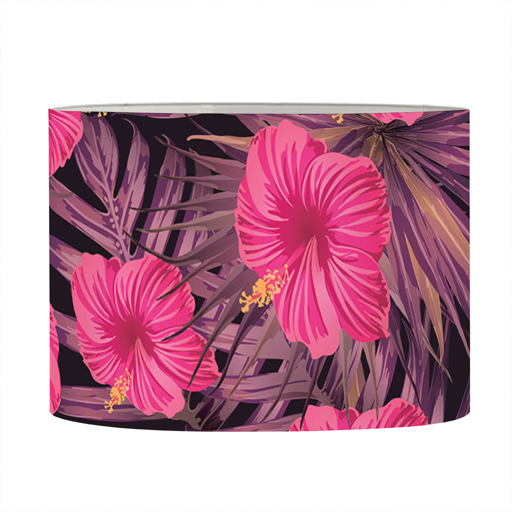Pink Hawaiian Hibiscus Pattern Print Drum Lamp Shade