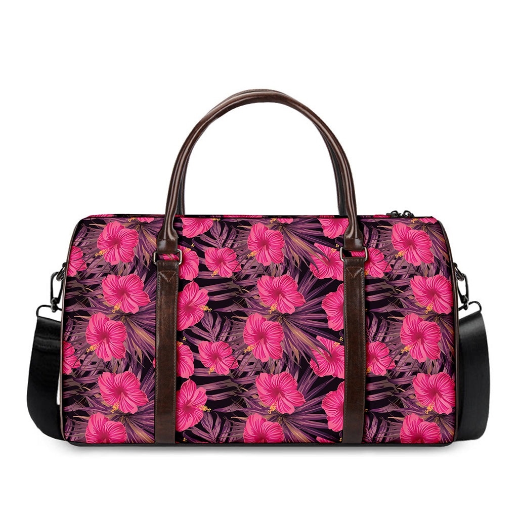 Pink Hawaiian Hibiscus Pattern Print Duffle Bag