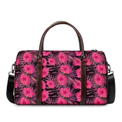 Pink Hawaiian Hibiscus Pattern Print Duffle Bag
