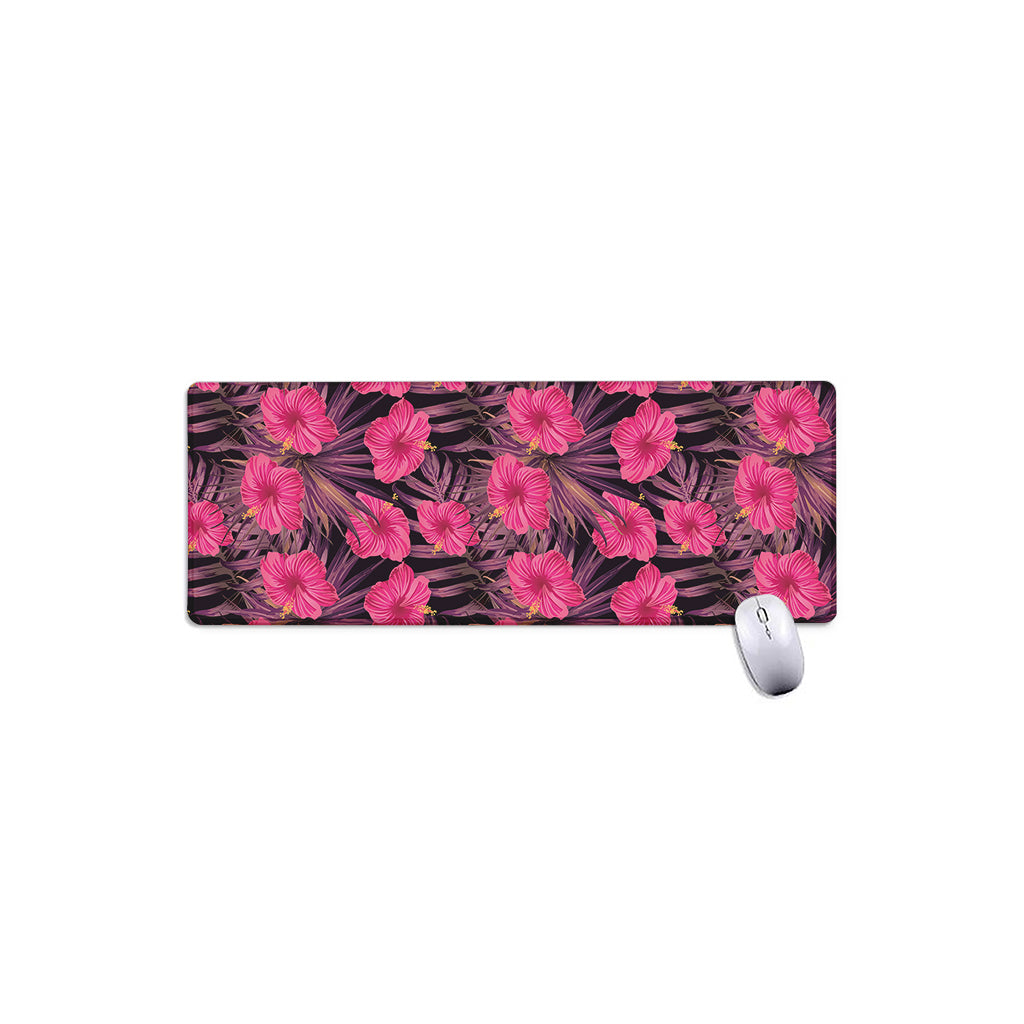 Pink Hawaiian Hibiscus Pattern Print Extended Mouse Pad