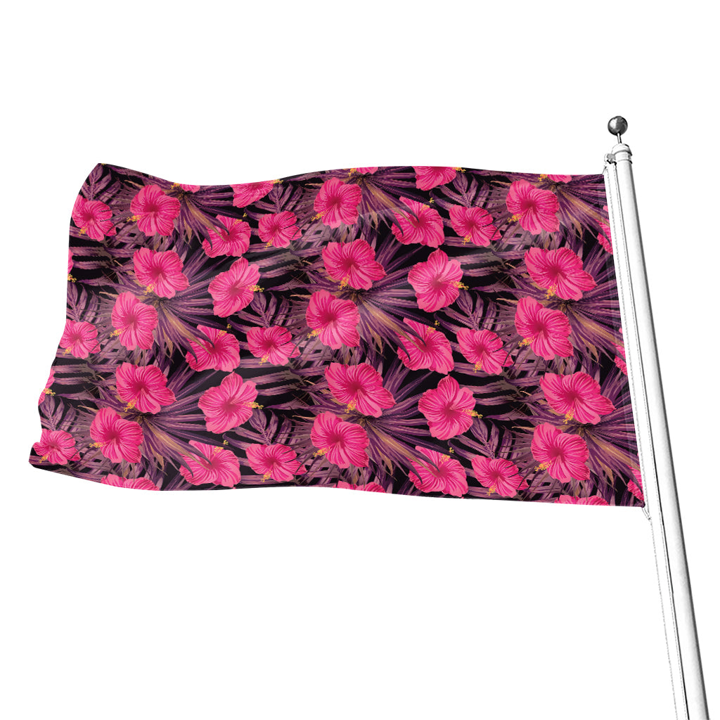 Pink Hawaiian Hibiscus Pattern Print Flag