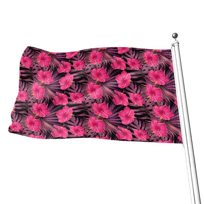Pink Hawaiian Hibiscus Pattern Print Flag