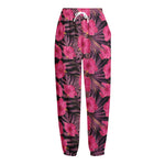 Pink Hawaiian Hibiscus Pattern Print Fleece Lined Knit Pants