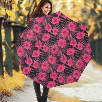 Pink Hawaiian Hibiscus Pattern Print Foldable Umbrella