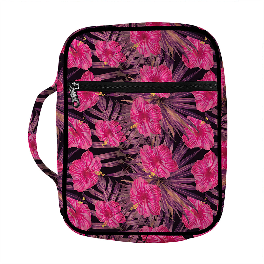 Pink Hawaiian Hibiscus Pattern Print Front Pocket Bible Bag