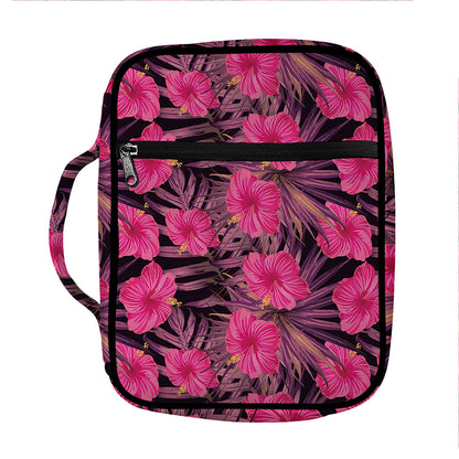 Pink Hawaiian Hibiscus Pattern Print Front Pocket Bible Bag