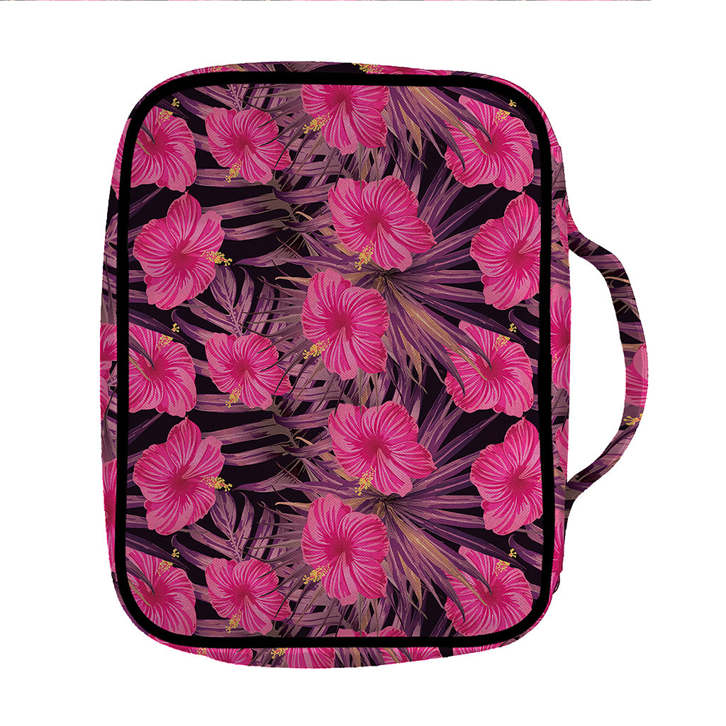 Pink Hawaiian Hibiscus Pattern Print Front Pocket Bible Bag