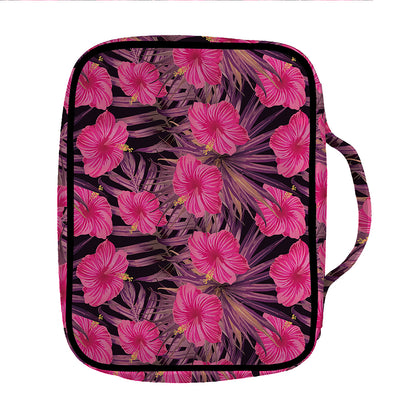 Pink Hawaiian Hibiscus Pattern Print Front Pocket Bible Bag