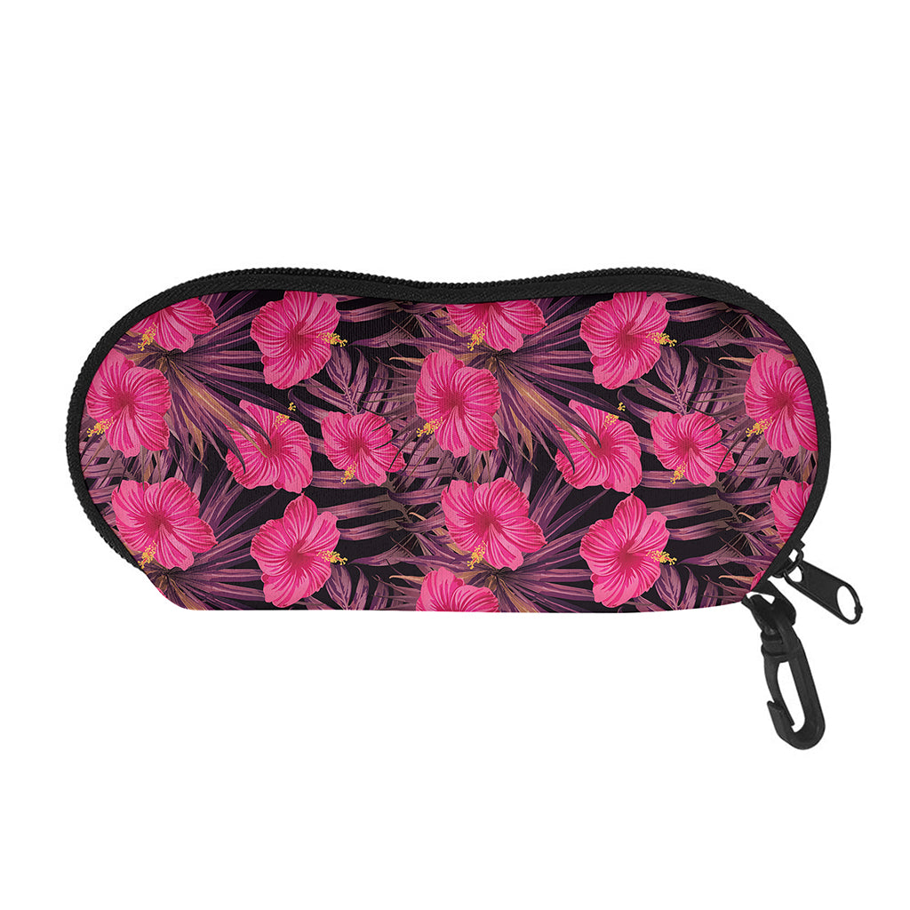 Pink Hawaiian Hibiscus Pattern Print Glasses Case
