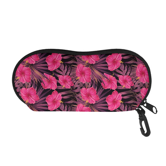Pink Hawaiian Hibiscus Pattern Print Glasses Case
