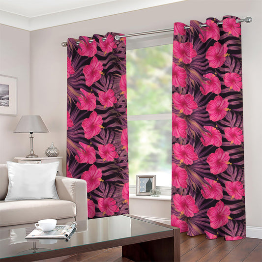 Pink Hawaiian Hibiscus Pattern Print Grommet Curtains