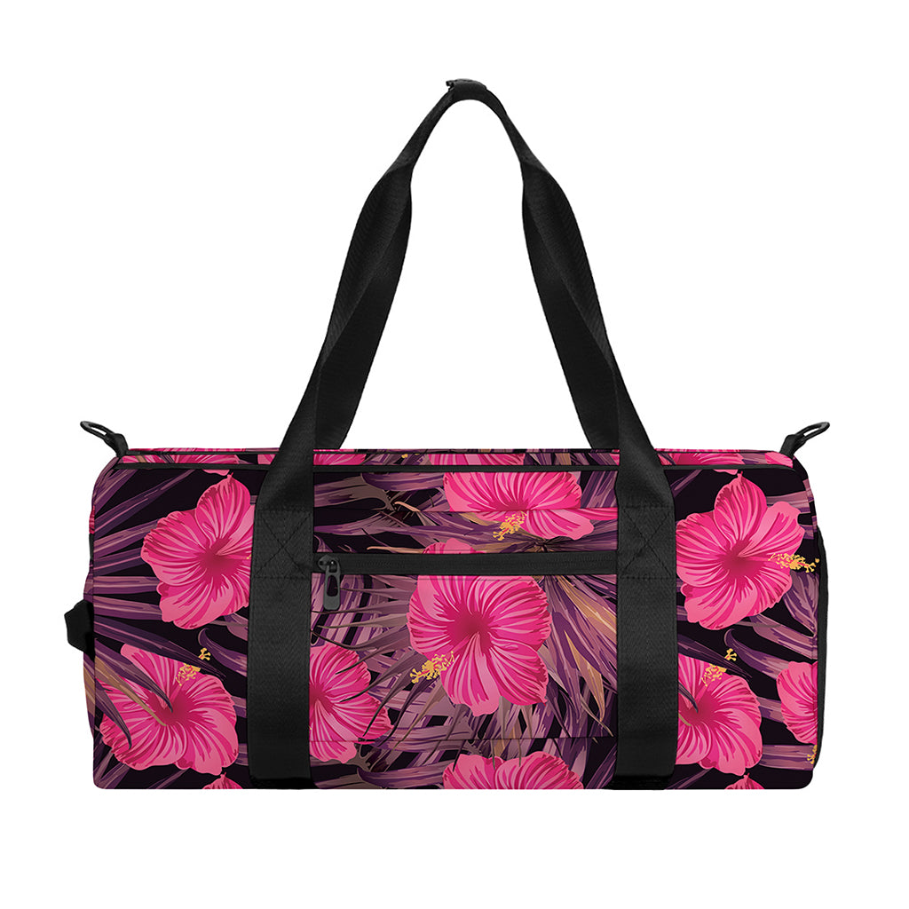 Pink Hawaiian Hibiscus Pattern Print Gym Bag