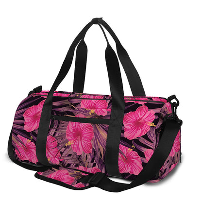 Pink Hawaiian Hibiscus Pattern Print Gym Bag
