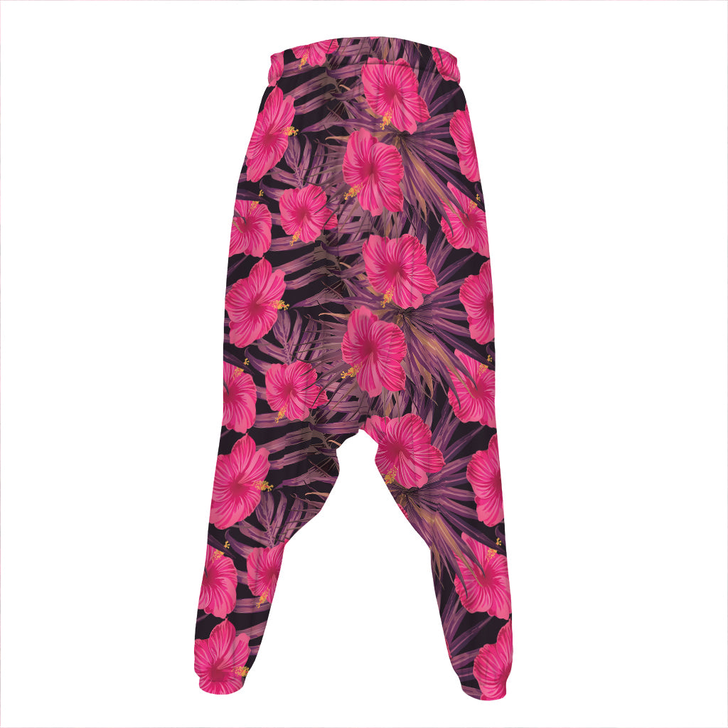 Pink Hawaiian Hibiscus Pattern Print Hammer Pants
