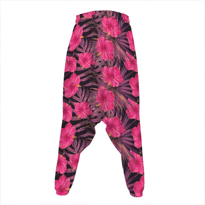 Pink Hawaiian Hibiscus Pattern Print Hammer Pants