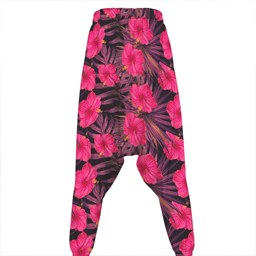 Pink Hawaiian Hibiscus Pattern Print Hammer Pants