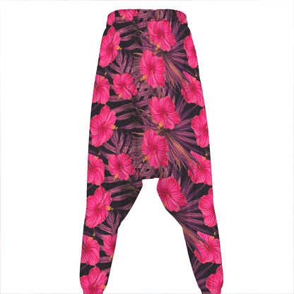 Pink Hawaiian Hibiscus Pattern Print Hammer Pants