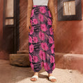 Pink Hawaiian Hibiscus Pattern Print Harem Pants