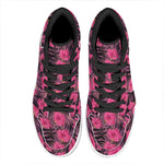 Pink Hawaiian Hibiscus Pattern Print High Top Leather Sneakers