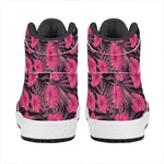 Pink Hawaiian Hibiscus Pattern Print High Top Leather Sneakers