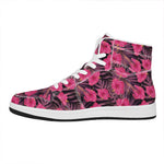 Pink Hawaiian Hibiscus Pattern Print High Top Leather Sneakers