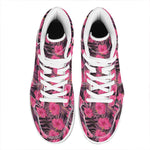 Pink Hawaiian Hibiscus Pattern Print High Top Leather Sneakers