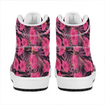 Pink Hawaiian Hibiscus Pattern Print High Top Leather Sneakers