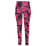 Pink Hawaiian Hibiscus Pattern Print High-Waisted Pocket Leggings