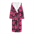 Pink Hawaiian Hibiscus Pattern Print Hooded Bathrobe