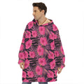 Pink Hawaiian Hibiscus Pattern Print Hoodie Blanket