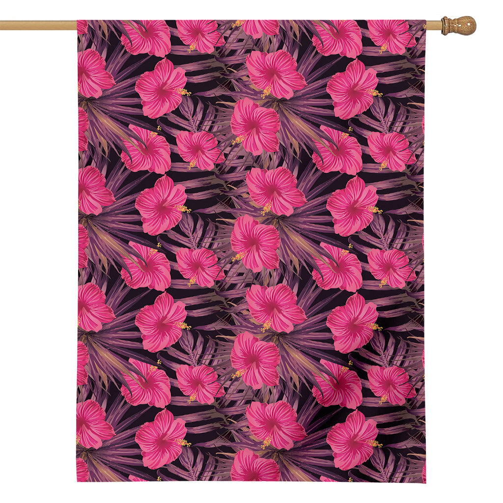 Pink Hawaiian Hibiscus Pattern Print House Flag
