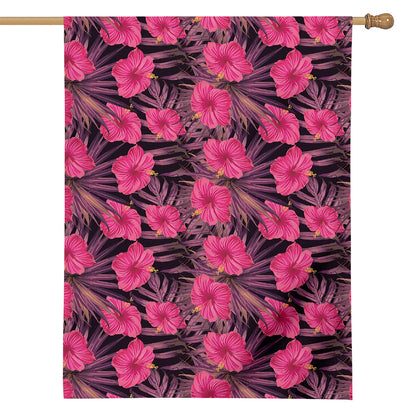Pink Hawaiian Hibiscus Pattern Print House Flag