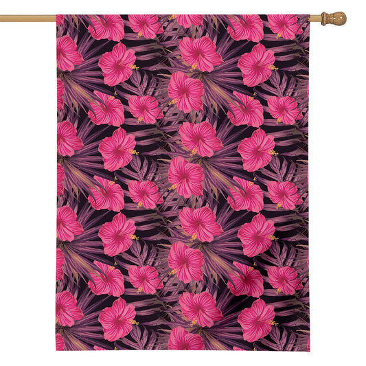 Pink Hawaiian Hibiscus Pattern Print House Flag