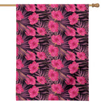 Pink Hawaiian Hibiscus Pattern Print House Flag