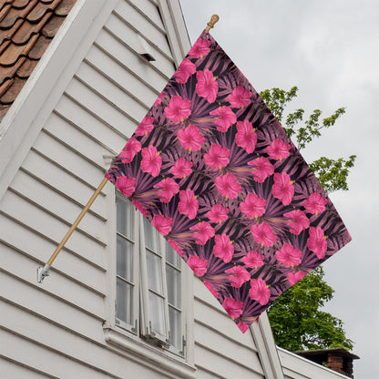 Pink Hawaiian Hibiscus Pattern Print House Flag