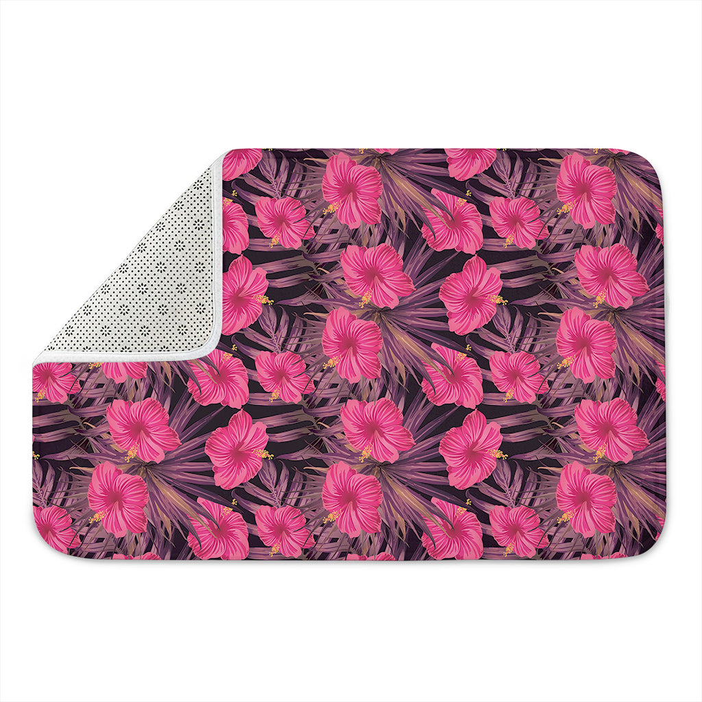 Pink Hawaiian Hibiscus Pattern Print Indoor Door Mat