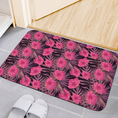 Pink Hawaiian Hibiscus Pattern Print Indoor Door Mat