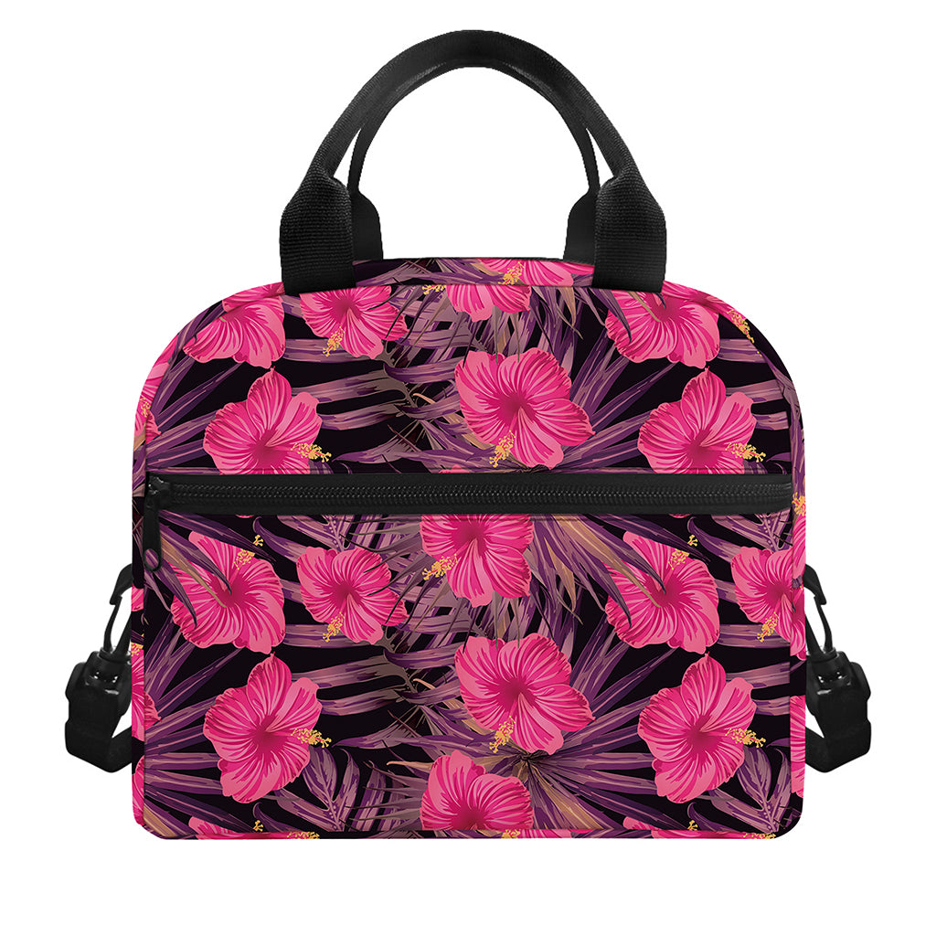 Pink Hawaiian Hibiscus Pattern Print Insulated Lunch Bag