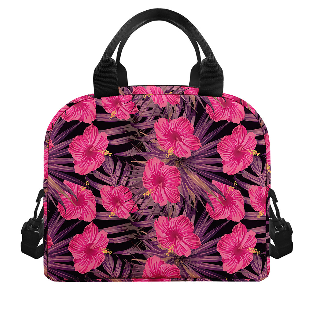 Pink Hawaiian Hibiscus Pattern Print Insulated Lunch Bag