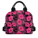 Pink Hawaiian Hibiscus Pattern Print Insulated Lunch Bag