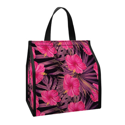 Pink Hawaiian Hibiscus Pattern Print Insulated Lunch Tote