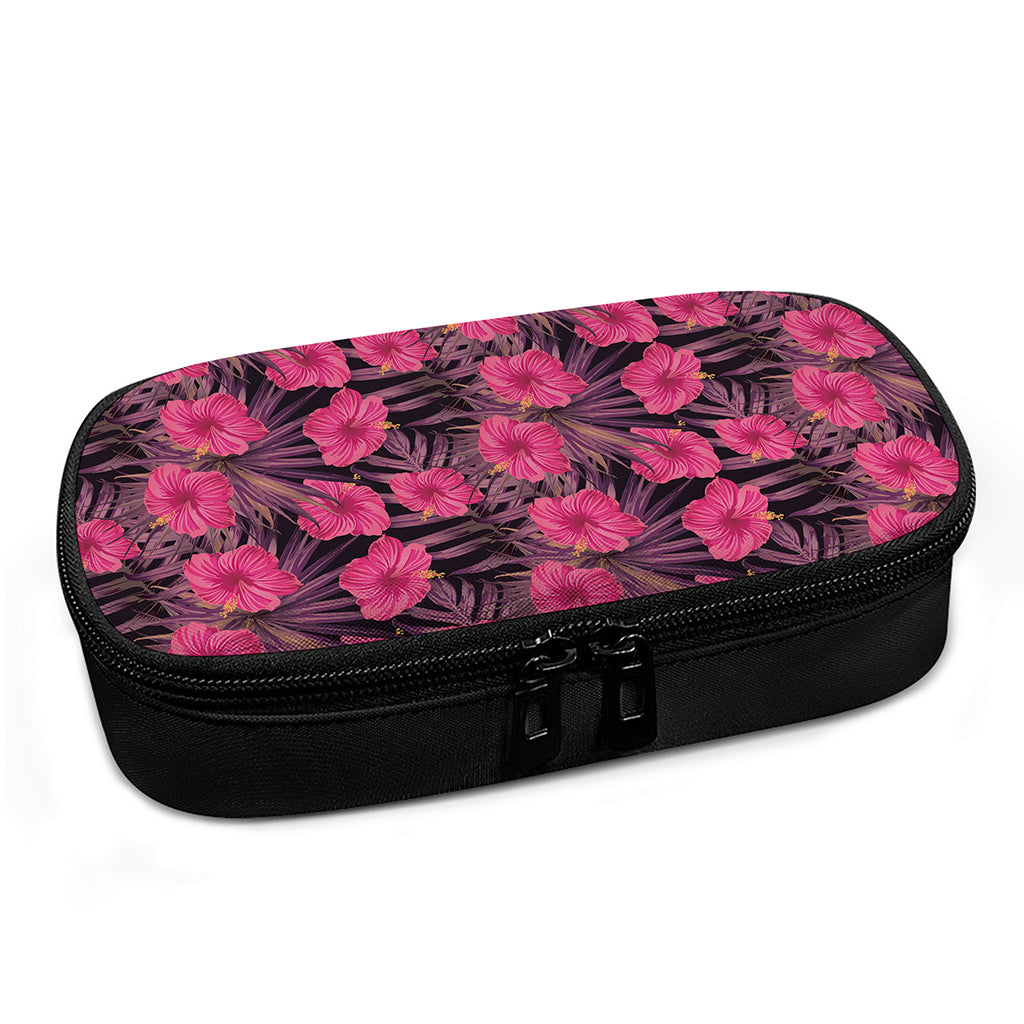 Pink Hawaiian Hibiscus Pattern Print Insulin Cooler Travel Case