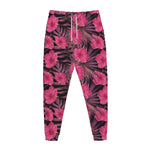 Pink Hawaiian Hibiscus Pattern Print Jogger Pants