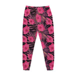 Pink Hawaiian Hibiscus Pattern Print Jogger Pants
