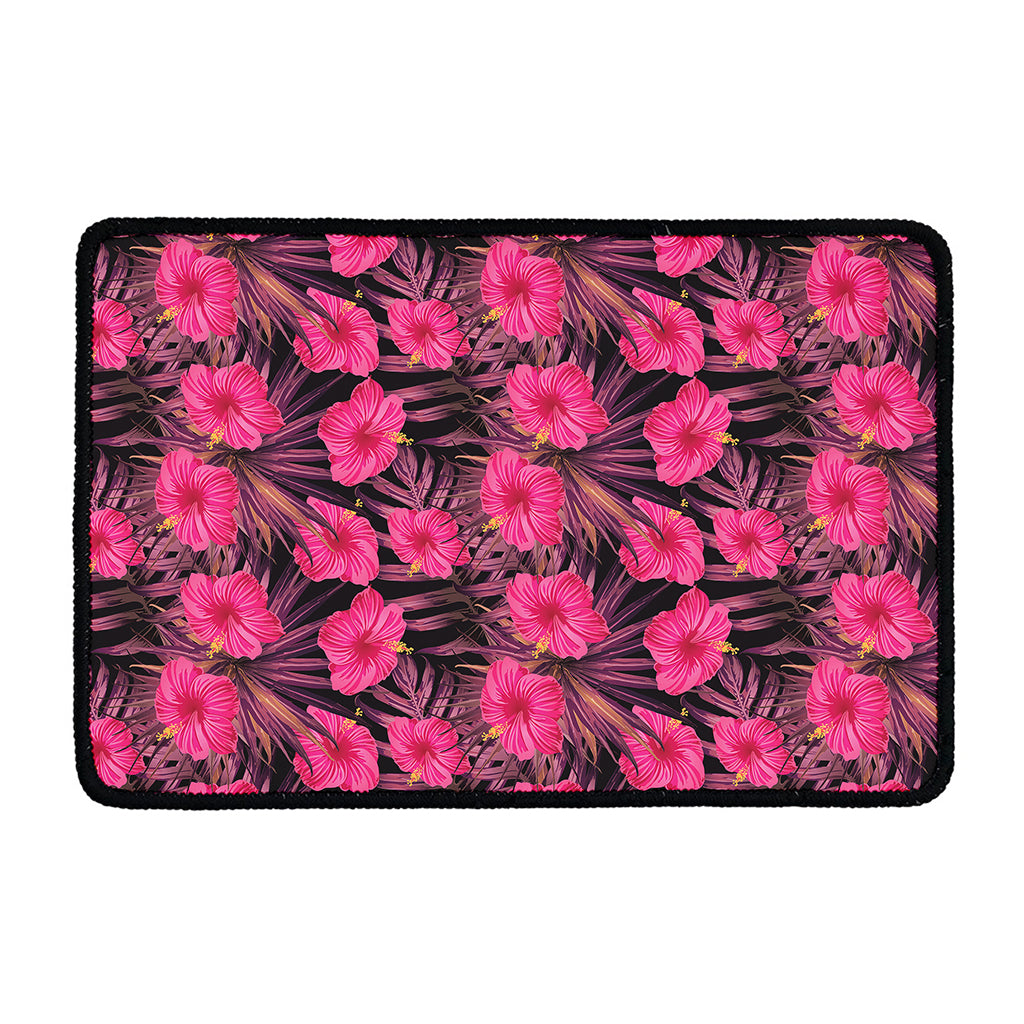 Pink Hawaiian Hibiscus Pattern Print Kitchen Mat