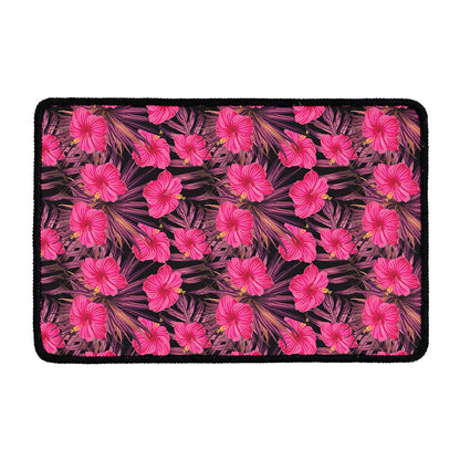 Pink Hawaiian Hibiscus Pattern Print Kitchen Mat