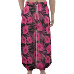 Pink Hawaiian Hibiscus Pattern Print Lantern Pants