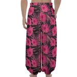 Pink Hawaiian Hibiscus Pattern Print Lantern Pants