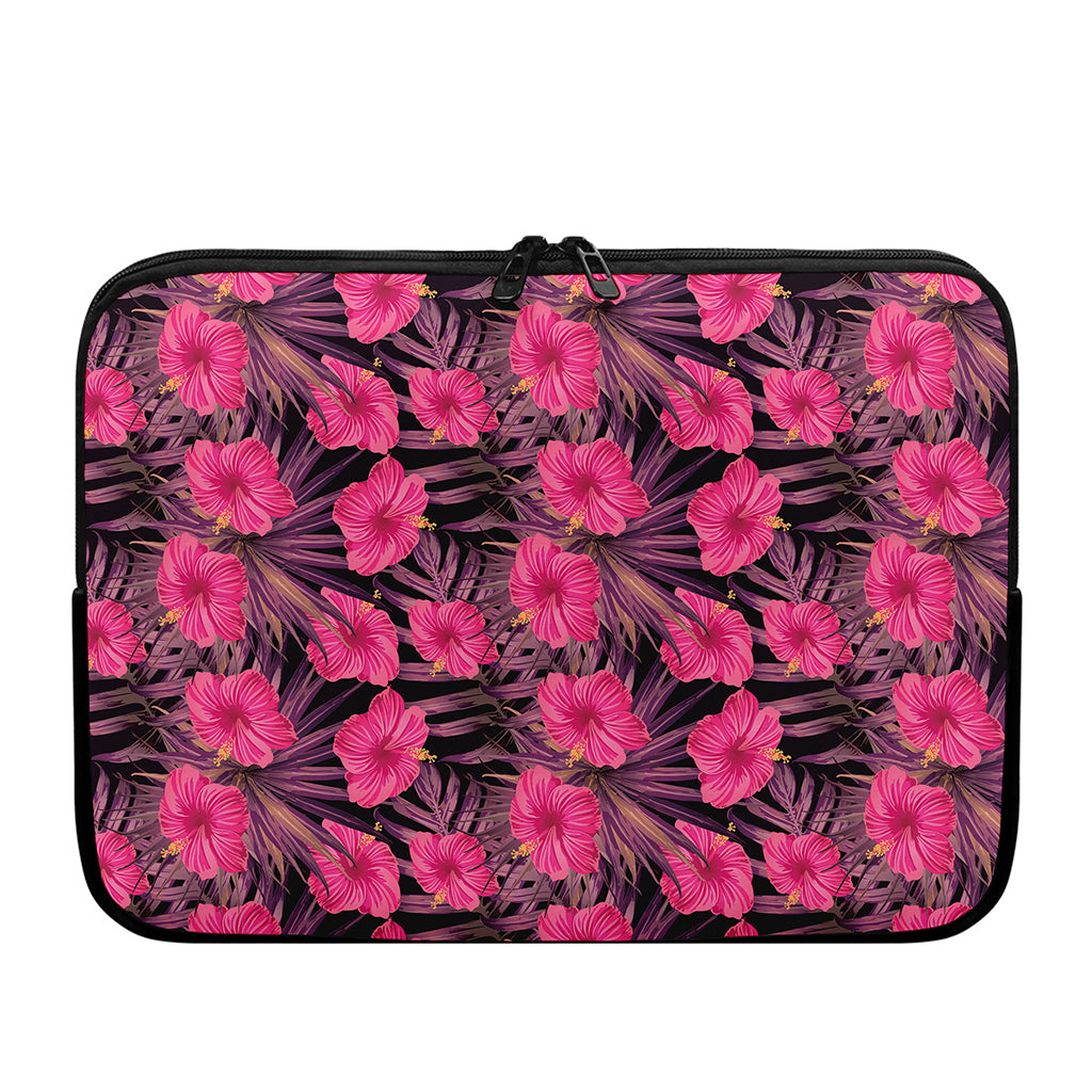 Pink Hawaiian Hibiscus Pattern Print Laptop Sleeve